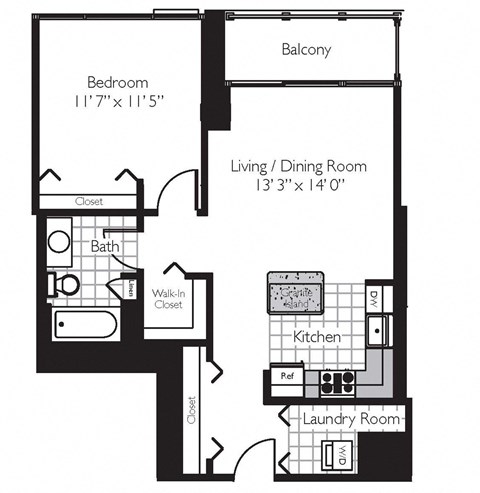 a floor plan of a bedroom floor plan with an open concept room and a bathroom